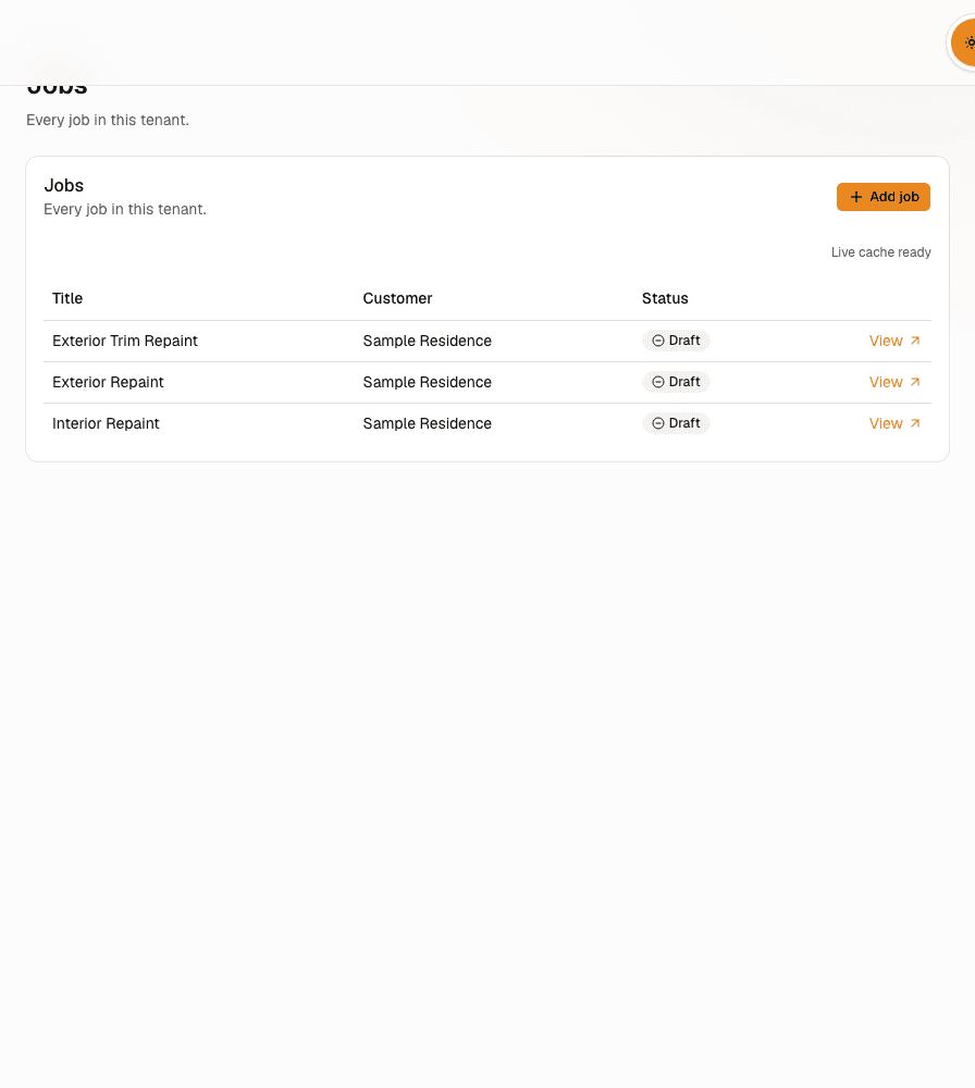 CoatOps painting jobs list using non-customer sample records